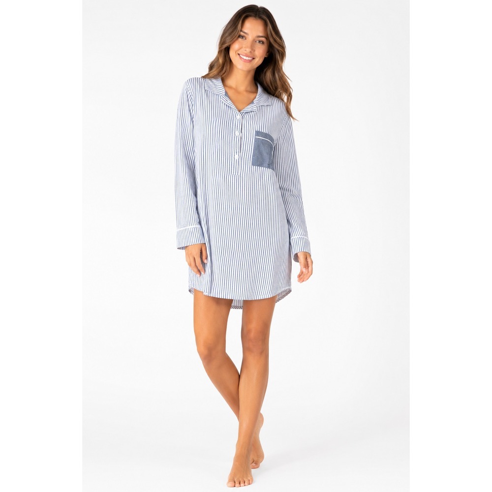 Plush Sleep Shirt Women's Ultra Soft Chambray Striped Pajama Gown Size Small NWT